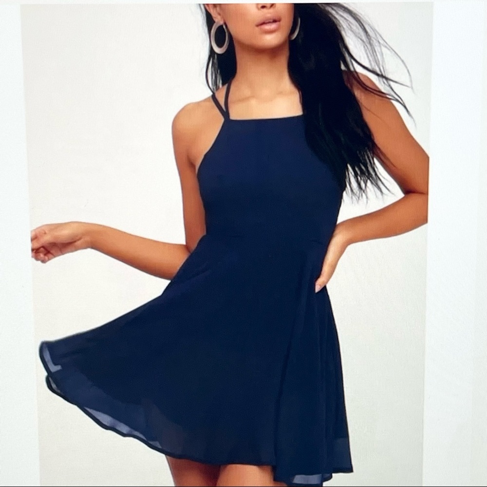 NWT Lulus Good Dees Lace Up Mini Dress, Navy